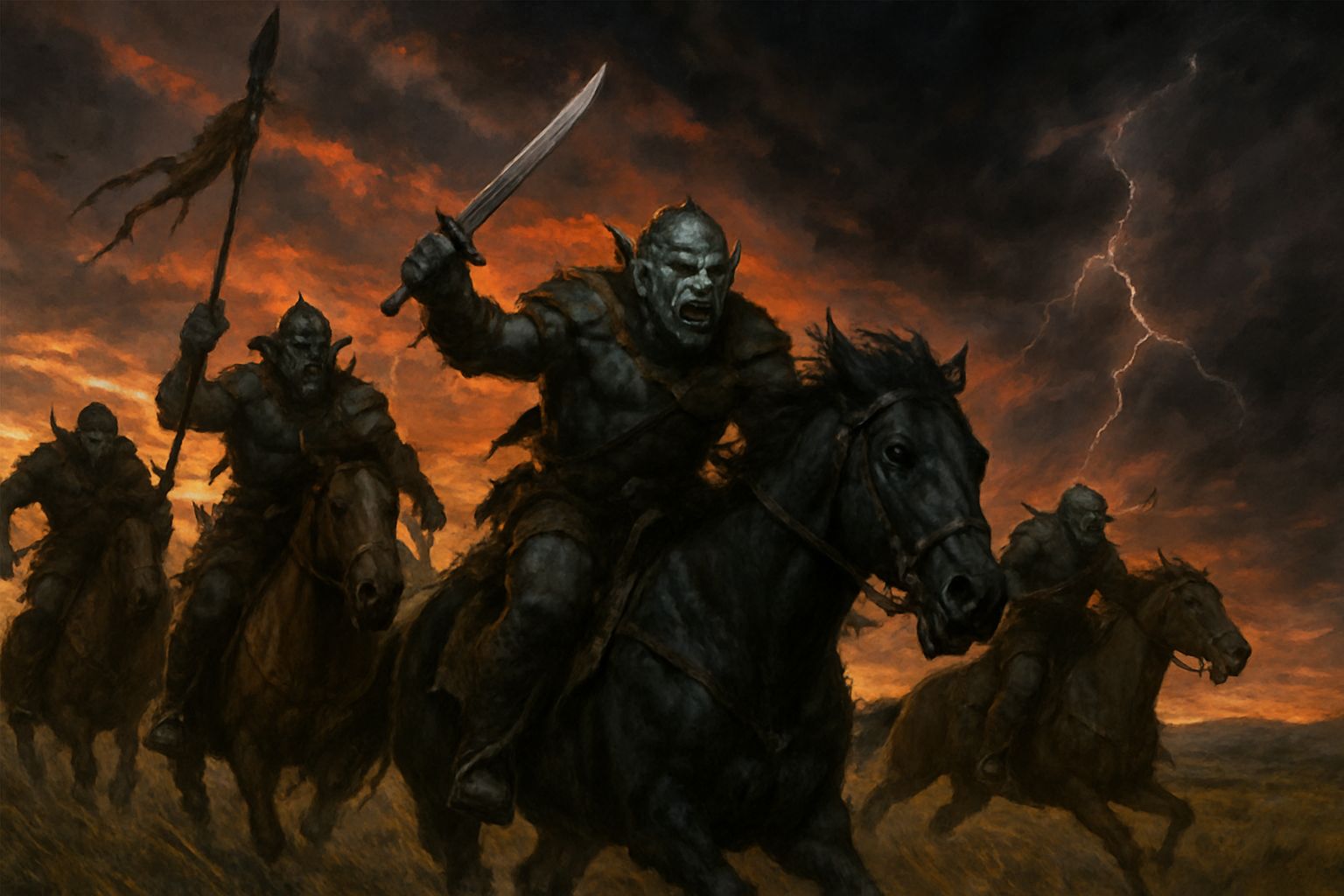 Orcs charging across the steppe