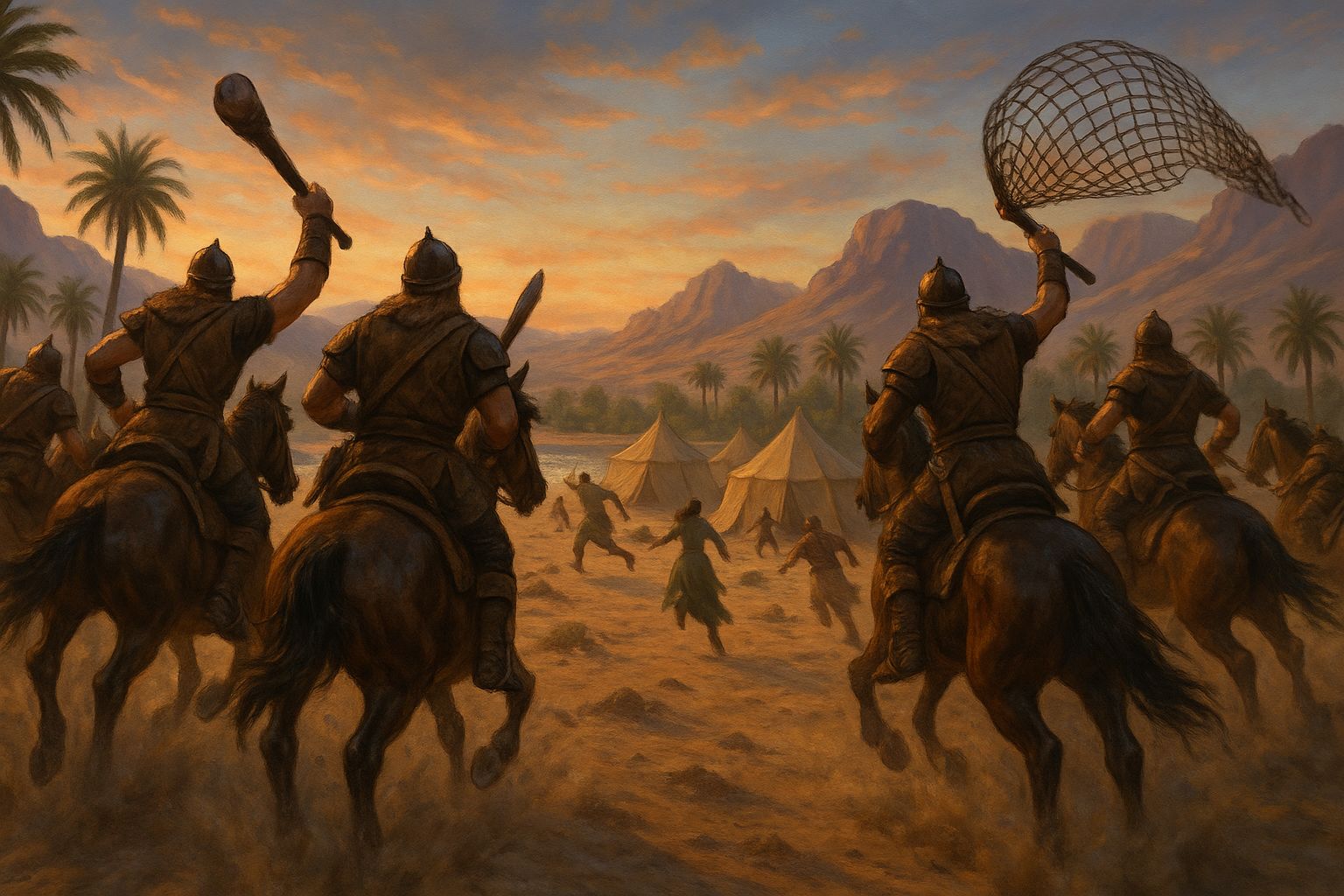 A warband raiding a camp