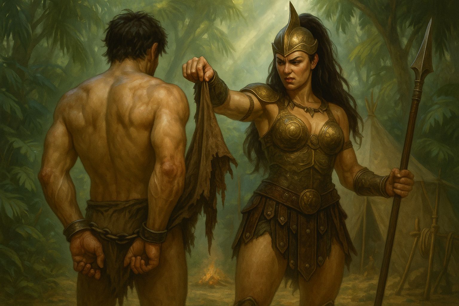 Amazon appraising a male slave