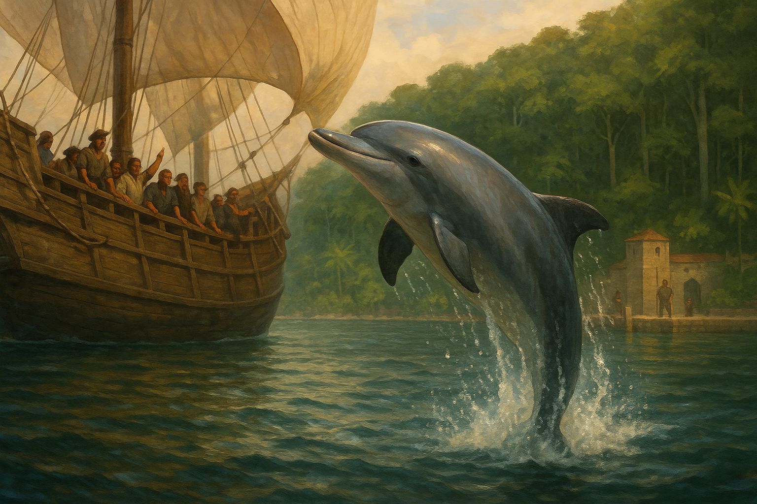 A dolphin Zveri checking out a ship