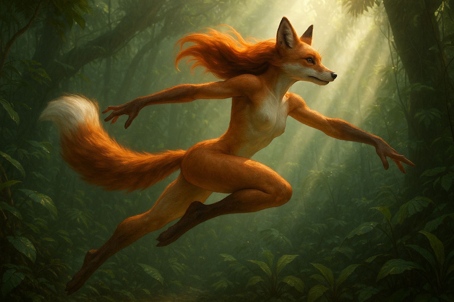 A Zveri woman halfway through changing to fox form