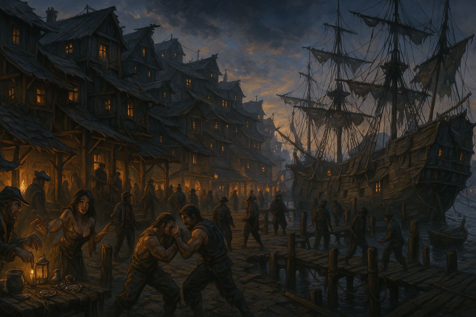 A scuffle in the harbor