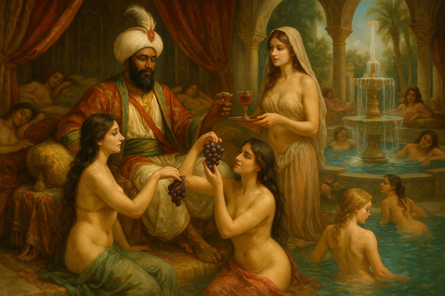 The Khalif Al-Rasid ibn Jahlil in his harem