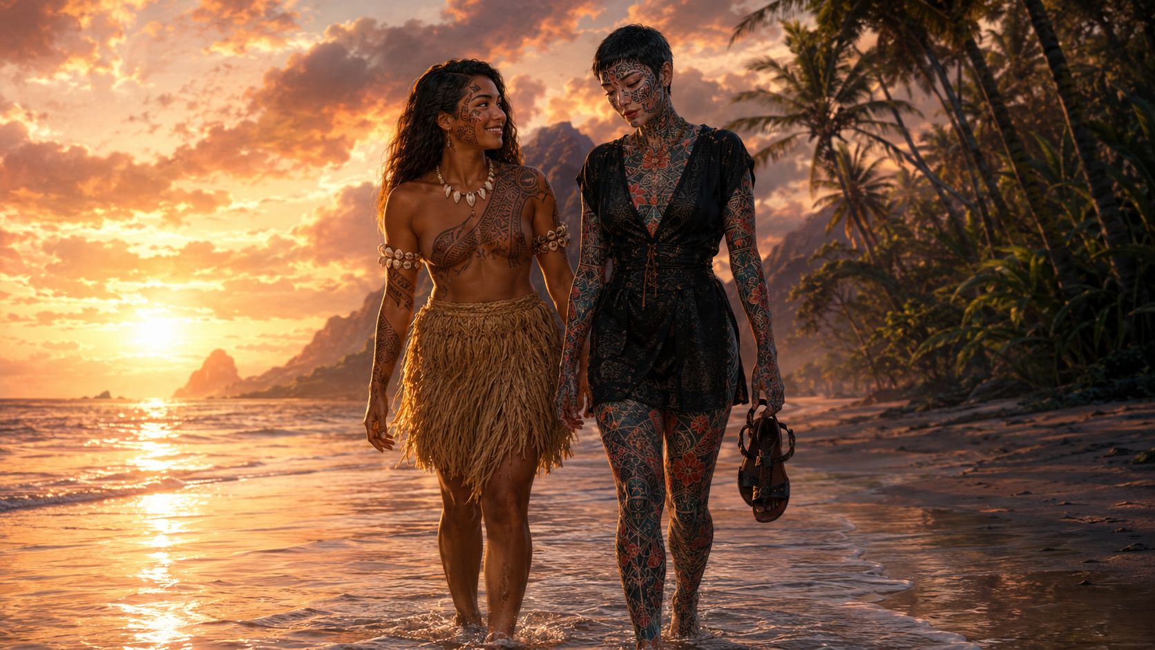Walking in the sunset together