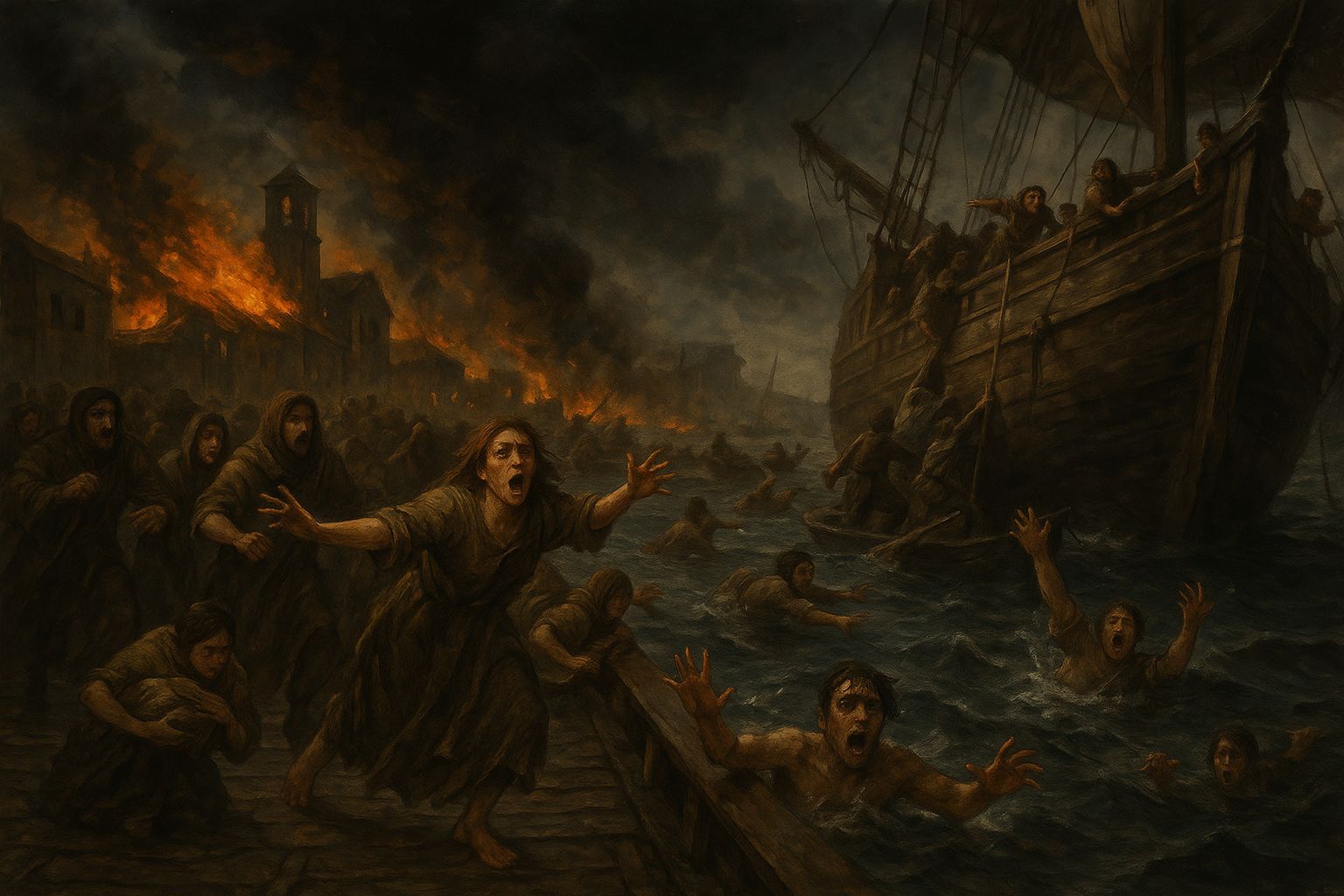 Panicked crowds trying to board the Waverider