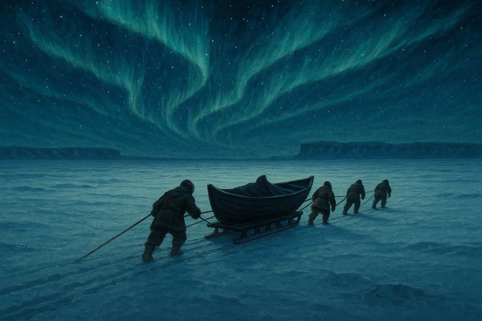 Struggling across the open ice