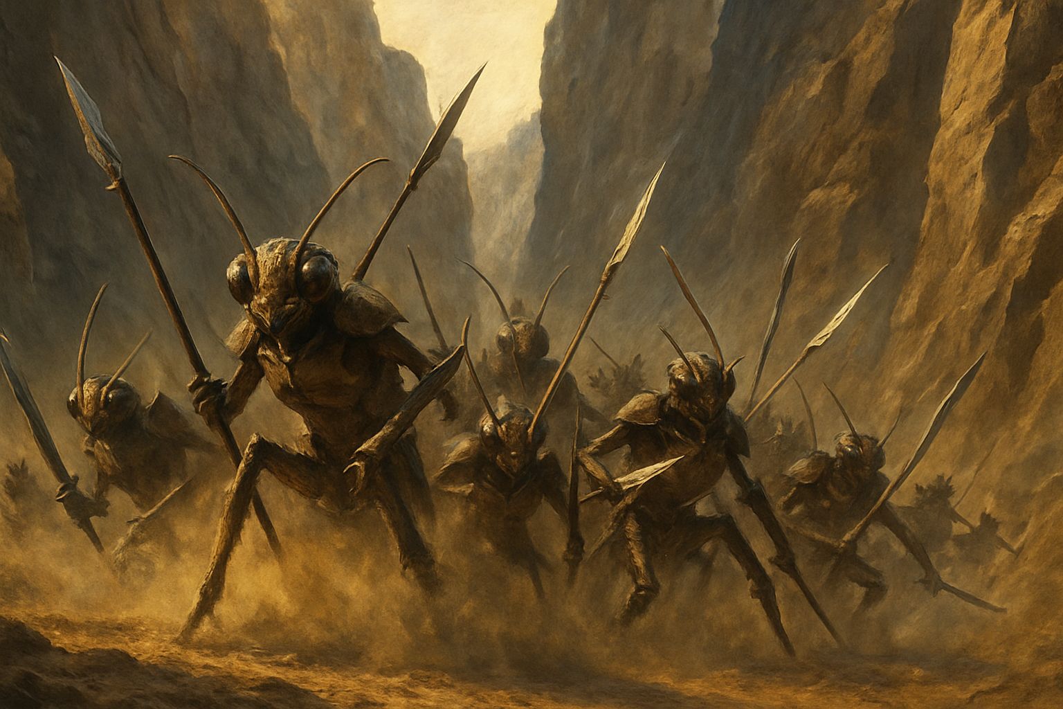 Tikirri warriors swarming out of a canyon