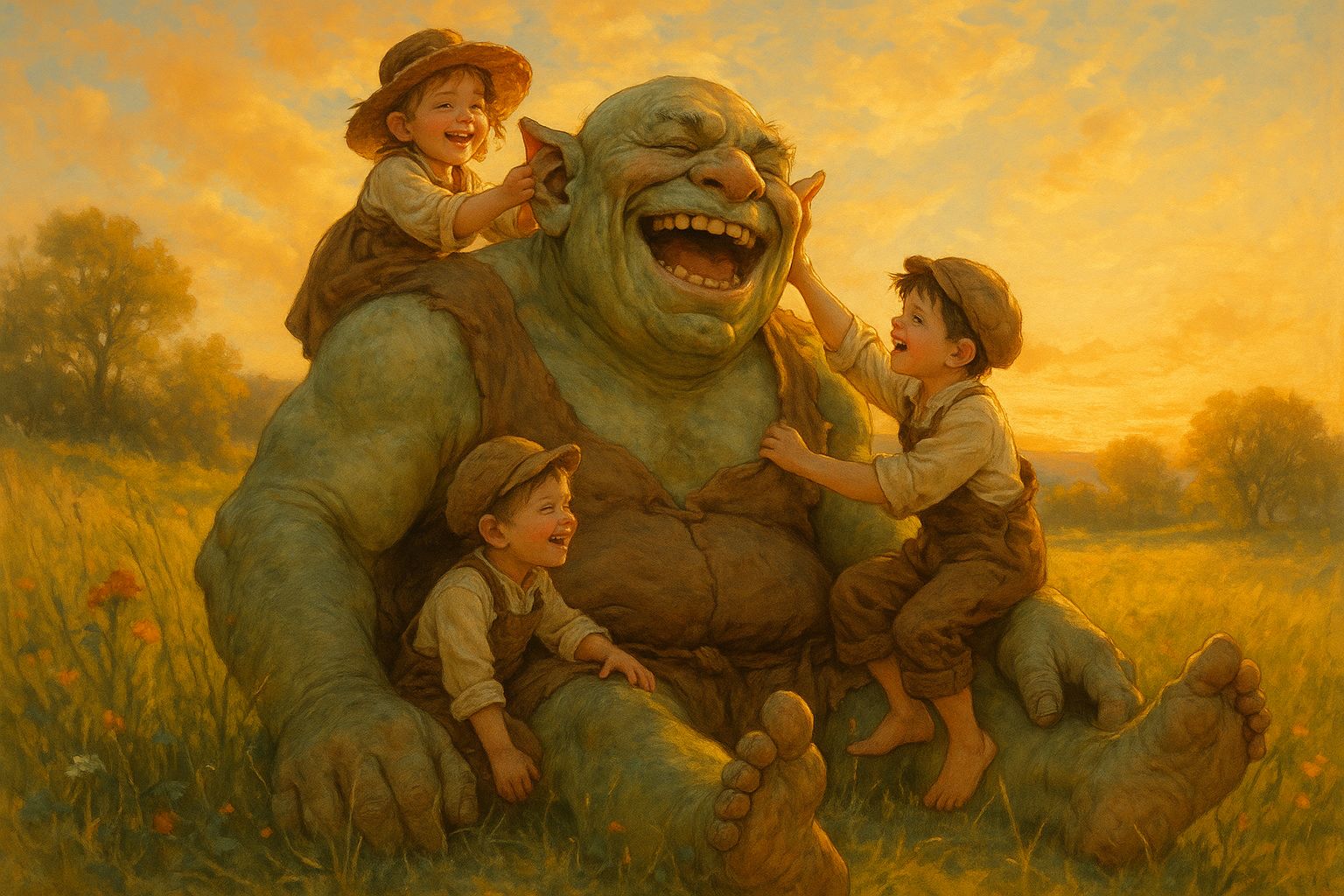 Children playing with an ogre