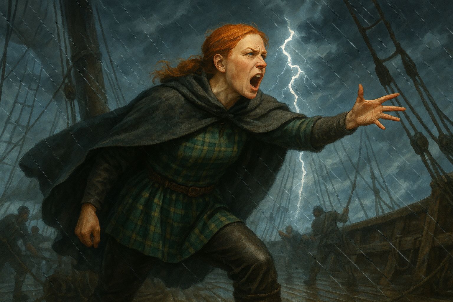 Caelin keeping the ship working in a storm