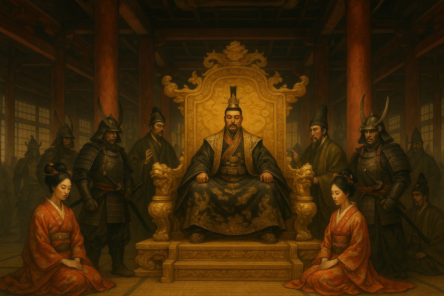 The Emperor, his favored concubines, his advisors and his top generals