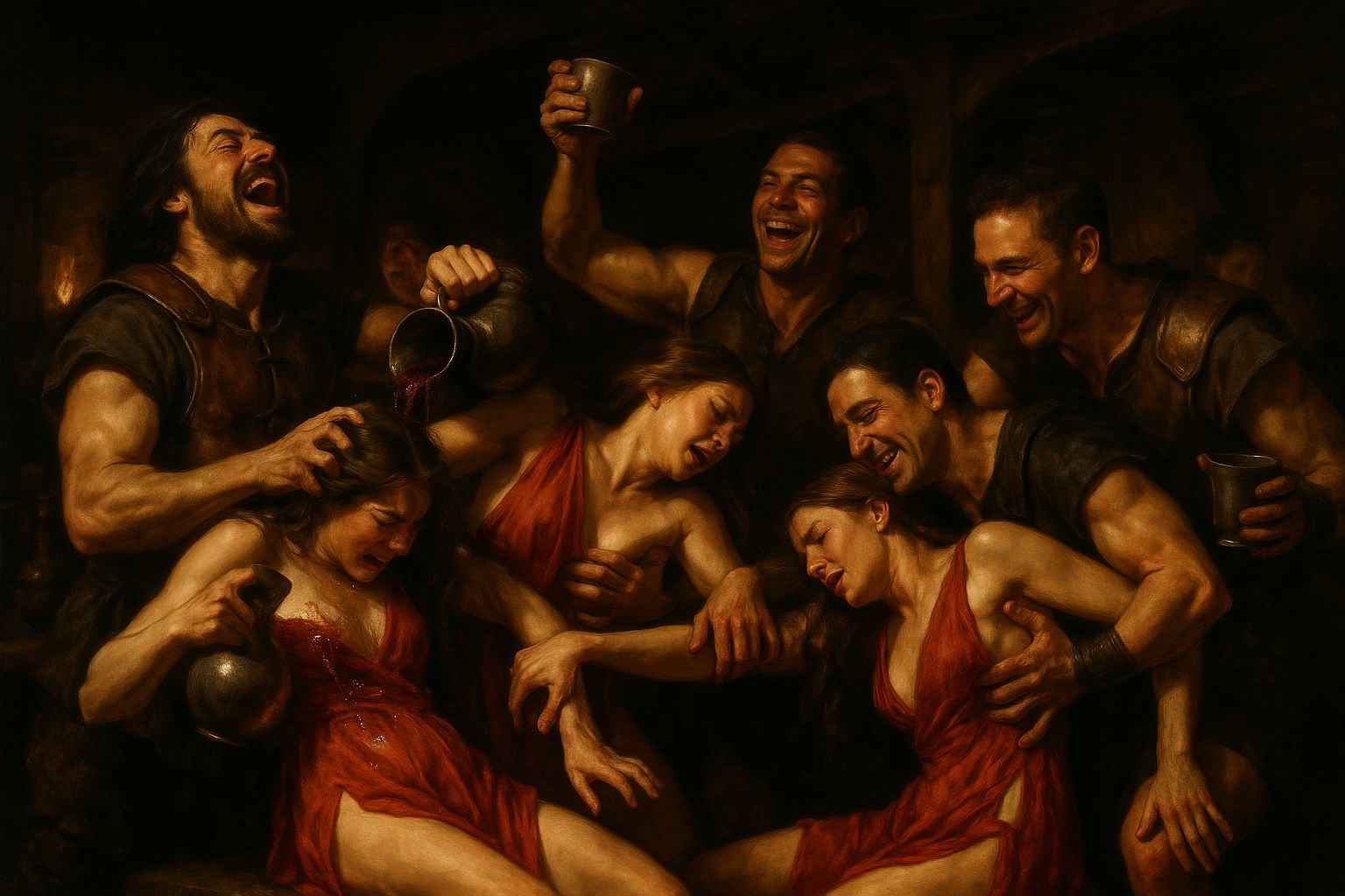 Rowdy soldiers taking advantage of the staff slaves