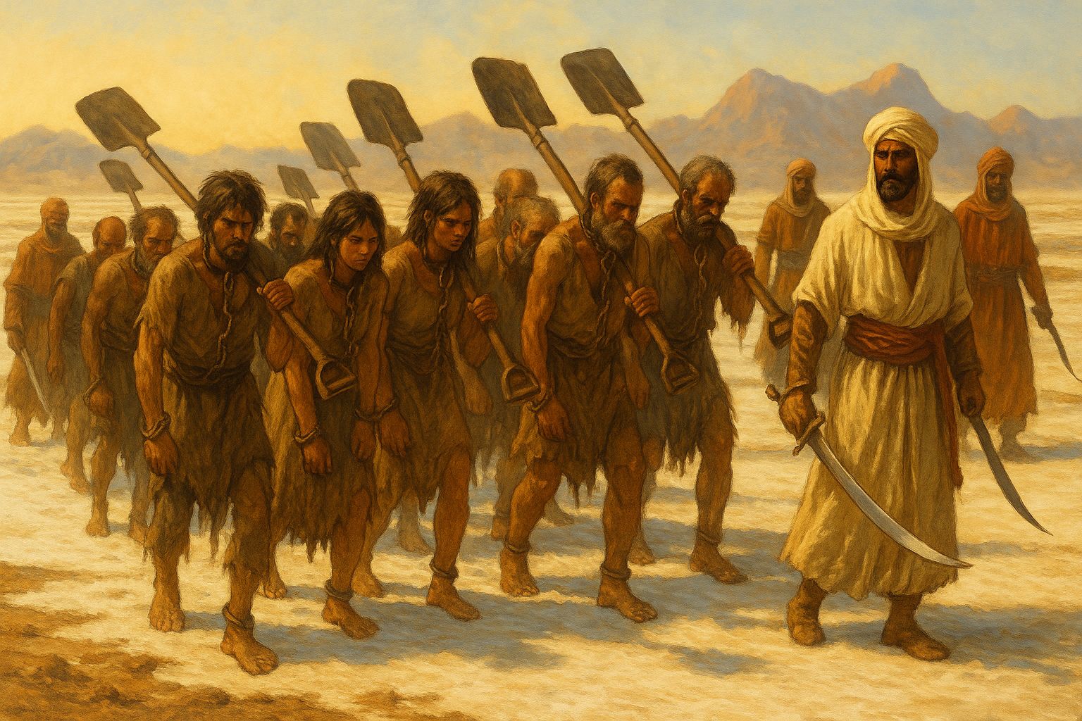 Slaves being marched to work on the salt flat