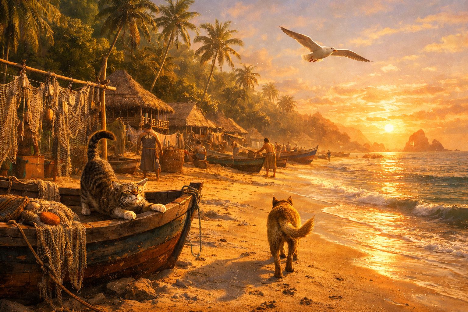 People getting their fishing equipment ready for the next day